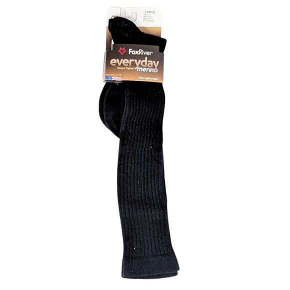 Fox River NWT Unisex Large Black Lightweight Knee Length Merino Wool Blend Socks - Picture 1 of 5